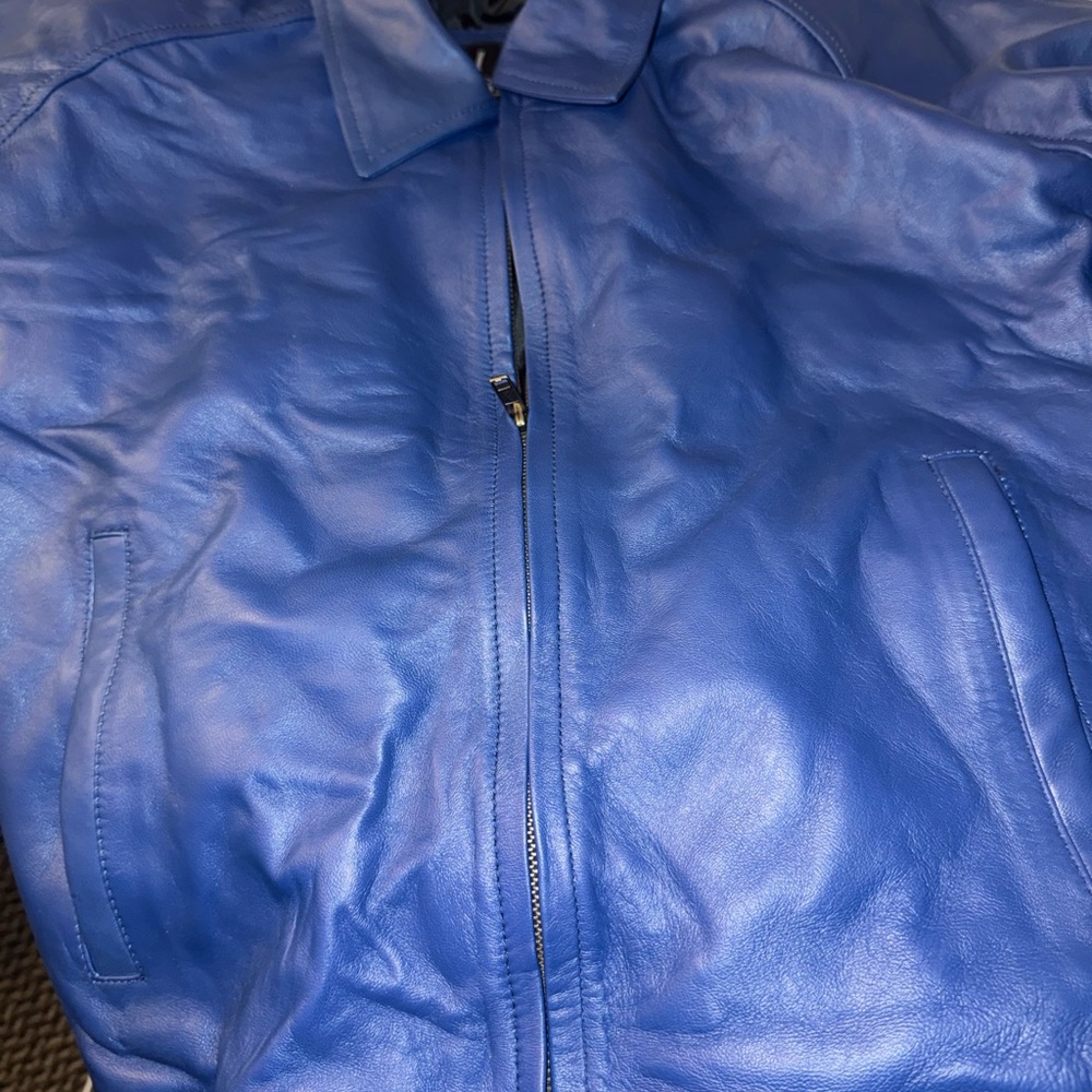 Men's Vibrant Blue Leather Bomber Jacket